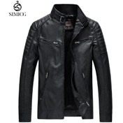 Resim Erkek Dik Yaka Peluş Deri Ceket Siyah 