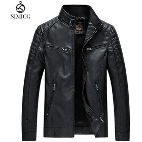 Resim Erkek Dik Yaka Peluş Deri Ceket Siyah 