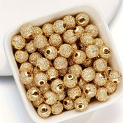 Resim 5 adet 8mm Bakır Sentetik Zirkonya Boncuklar Işıltılı Kristallerle - DIY Takı Yapımı için Gevşek Aralayıcı Boncuklar, Bilezikler, Kolyeler, Küpeler - Kolye Süslemeleri ve Charm Bileklik Komponentleri için Dayanıklı El Sanatları Malzemeleri, Metalik Renkli Detaylı 