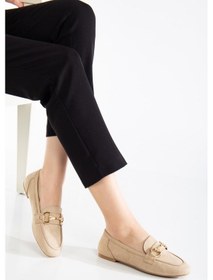 Resim Suins Rody Hakiki Deri Taş Detaylı Kadın Babet Ayakkabı Ten 