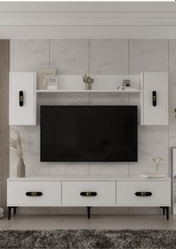 Resim 1363tv180-32dd Tv Sehpası,tv Ünitesi Beyaz-siyah-altın 