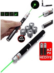 Resim VOLEMİ Volemi V-008 Ultimate 5 Başlıklı Yeşil Lazer Pointer 2 Adet Pil Hediyeli Cep Boy Lazer 