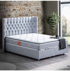 Resim Setaymobilya Baza, Platinum Gri Mdf Baza + Başlık + Real Pedli Ortopedik Yatak 