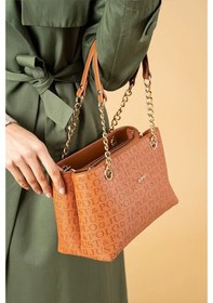 Resim Just Polo Kadın Baskılı Uzun Ayarlanabilir Askılı Şık El Ve Omuz Çantası Shoulder Bag Taba 