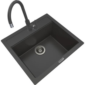 Resim Polex Cristalüx Granit Eviye P-08+Swan-3 Antrasit 