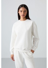 Resim Tommy Life Ekru Basic Pamuklu O Yaka Oversize Lastik Paça Kadın Eşofman Takım - 95287 Ekru 