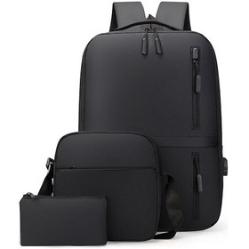 Resim Mufunye Erkek İş Çantası Seti Usb Yüksek Kapasiteli Dizüstü Bilgisayar Sırt Çantası Çift Omuz Çantası F Siyah 