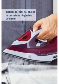 Resim Yeni Nesil Kırmızı Buharlı Ütü 2200 Watt Seramik Tabanlı Yüksek Buhar Gücü Çok Renkli 