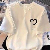 Resim Kadınlar İçin Yazlık Kısa Kollu Tişört - Yumuşak Nefes Alabilen Polyester, Siyah Kalp Desenli Yuvarlak Yaka T-Shirt, Bahar/Yaz için Makinede Yıkanabilir Günlük Rahatlık, Geometrik Desenli Bayan Gömlek 
