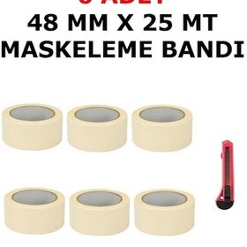 Resim Hediyeli 6 Adet 48 Mm X 25 Mt Maskeleme Bandı Kağıt Bant 