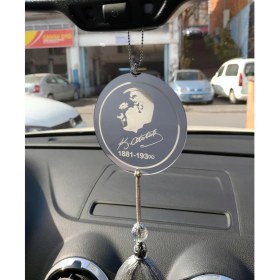 Resim Hediye Postası Araba Dikiz Aynası Süsü Pleksi Mustafa Kemal Atatürk ve Imzası Krom 