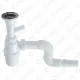 Resim Güçlü Taslı Körüklü Tek Çatal Çamaşır Çıkışlı Lavabo Sifonu 