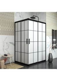Resim Tekno Duş Black Rigel 6mm Karolajlı Kumlamalı Dikdörtgen Duşakabin Beyaz 