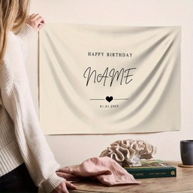 Resim 1 adet Özel Olarak Mutlu Doğum Günü Bayrağı - Kişiselleştirilmiş İsim ve Tarih, Bohem Tarzı Polyester Duvar Dekorasyonu, Minimalist Estetik Kumaş Arka Planı İçin Kapalı/Açık Törenler, Aile Partileri, Düğünler, Vaftizler, Noel, Şükran Günü - Tüm Mevsimler İçin Mükemmel Hediye, Doğum Günü Partisi Dekorasyonları 