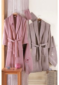 Resim Güvenal Pamuxu 8 Parça Aile Bornoz Seti 2 Pembe 