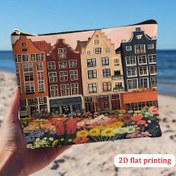 Resim 1 Adet Çiçekli Amsterdam Evleri Seyahat Saklama Çantası - Canlı 2D Düz Baskılı Kozmetik ve Tuvalet Organizatörü, Kadınlar için Dayanıklı Polyester Makyaj Çantası, Makinede Yıkanabilir, Seyahat ve Günlük Kullanım İçin İdeal - Kadınlar için Hediye, Fermuarlı Çanta | Canlı Baskı 