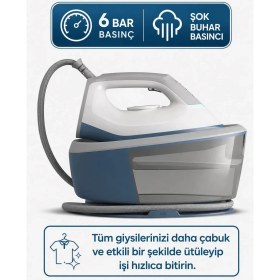 Resim Philips Buhar Kazanlı Ultra Hafif Ütü 6 Bar Basınç Şok Buhar Gücü Kolay Saklama 