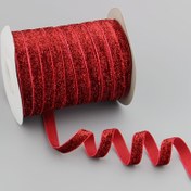 Resim 10 Yarda Simli Kadife Kurdele, 3/8" Genişliğinde - Kırmızı ve Çok Renkli Parlak Polyester Tafta Kurdele El İşleri, Hediye Paketleme ve Kendin Yap Projeleri için Dekoratif Amaçlar | Canlı Görünüm | Yansıtıcı Kalite 