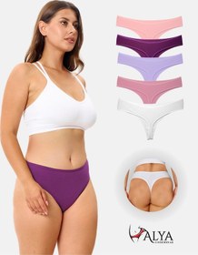 Resim Alya Underwear Kadın Bato Tanga Pamuklu Külot, Büyük Beden String, 5'li Paket- 2 Siyah, 1 Beyaz, 2 Ten Multicolor-p25 