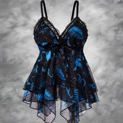 Resim Y2K Gotik Gizemli Yılan ve Çiçek Desenli Asimetrik Ruffle Kemer Fiyonklu Slingback Spagetti Askılı Üst, Polyester, Cadılar Bayramı, Tüm Sezonlar, 140 g/m², Kadınlar için 