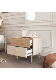 Resim Robinhome Rhode Komodin 2 Çekmeceli Ahşap Ayaklı Kumsal-sepet Bej 