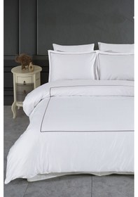 Resim Varol Marmaris Serisi Kızılbük Çift Kişilik 300 Tc Nakışlı Pamuk Saten Nevresim Takımı Beyaz 