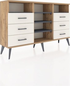 Resim Arges Konsol 5 Raflı 6 Çekmeceli 132x30x83 Çam-antrasit/aytaşı Antrasit/aytaşı 