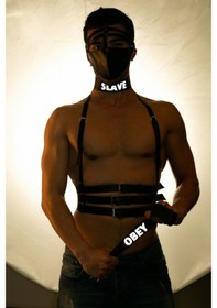 Resim Slave Ve Obey Baskılı Reflektörlü Deri Choker (551218510)-Standart 