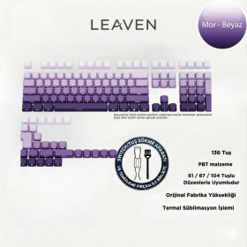 Resim Leaven Mor-Beyaz Kademeli 136'LI Mekanik Klavye Keycap 