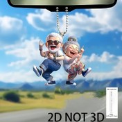 Resim 2D Düz, 1 Adet Yaratıcı Yeni Tasarım 2D Akrilik Çift Kolye Araba Dikiz Aynası Süsü, Büyükanne ve Büyükbaba İçin Tatil Hediyesi, Mutlu Yaşlı Çift, Şirin Anahtarlık ve Çanta Aksesuarı, Şık Dekoratif Ürün - 3D Değil 
