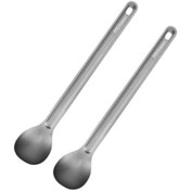 Resim Yaozixa 2 Adet Titanyum Uzun Saplı Kaşık - Mat Yuvarlak Uç - 21.8 Cm Uzunluk - 19 G Ağırlık Çok Renkli 