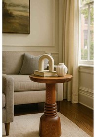 Resim Ahşap Masif Tekli Yan Sehpa Doğal Meşe Renk Mantar Sehpa Kahverengi 