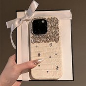 Resim Lüks Yüksek Kaliteli Taşlı Suni Deri iPhone 16 Pro Max Kılıfı Moda Kızlar Telefon Kılıfı 