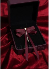 Resim Kadın Fiyonk Broş-bordo. Parlayan Rhinestone Sallantılı Detaylı. Fiyonk Broş Kurdele. Boyun Kravat Çok Renkli 
