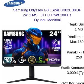 Resim Samsung Samsung Odyssey G3 G30D 24" 180Hz 1ms Va Pivot Gaming Monitör + Havit Game Kablolu Optik Oyuncu Mouse 