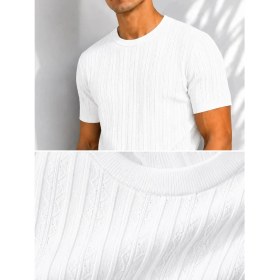 Resim ribana Erkek Bisiklet Yaka Kısa Kollu Esnek Örme Triko T-Shirt 26091 