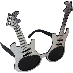 Resim Gümüş Renk Rockn Roll Gitar Şekilli Parti Gözlüğü 15X15 cm 
