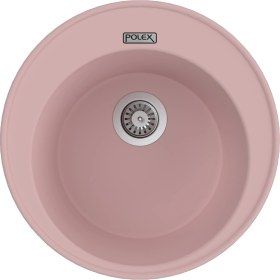 Resim POLEX Cristalüx Granit Evye P-06 Pembe Tezgah Altı Ve Tezgah Üstü Oval Mutfak Evyesi 51,5x51,5cm 