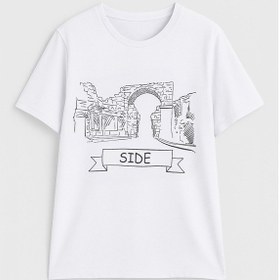 Resim Kadın Bisiklet Yaka %100 Pamuk Side Baskılı Kısa Kollu T-shirt Çok Renkli 