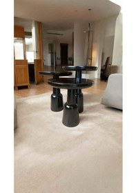 Resim Siyah Renk Masif Ahşap Mantar Sehpa 3 Lü Doğal Zigon Ve Fiskos Takımı - Wooden Coffee Table Siyah 