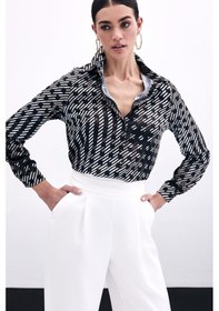 Resim Sateen Kare Desenli Gömlek - Siyah-135967 Siyah 