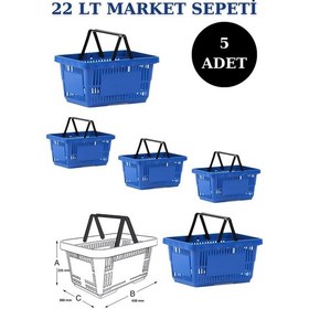 Resim 5 adet 22Litre Market ve Alışveriş Sepeti, Saplı Market Sepeti M 