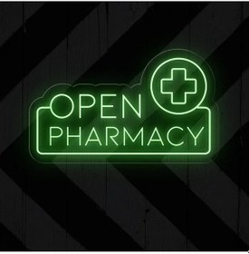 Resim Open Pharmacy Yazılı Ve Şekilli Neon Tabela Yeşil 