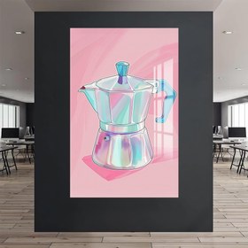 Resim Moka Pot Desenli Cam Tablo - Beyaz / 12x18 cm 