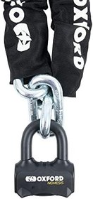 Resim Oxford LK472 Nemesis 16 mm Yuvarlak Bağlantı Zinciri ve Mandal Asma Kilit Motosiklet Kilidi, Siyah, 1,2 m 