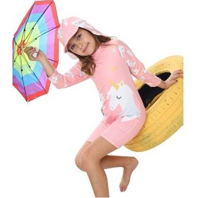 Resim My Kids Wear Şapkalı Fermuarlı Uzun Kollu Kız Çocuk Mayo Mor - Mavi 