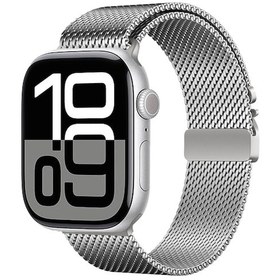 Resim Teknodur İos Watch Uyumlu 10 46mm Krd-121 Metal Hasır Kordon-gümüş 