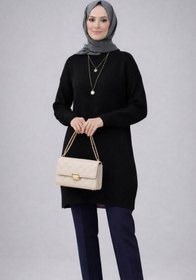 Resim ModaAzen Siyah Bisiklet Yaka Oversize Kadın Triko Tunik 