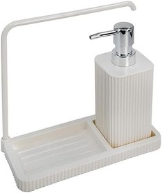 Resim Promosyonca Modern Mutfak Sıvı Sabunluk Seti, Plastik, Askılı Tasarım, 20.5x20x9 cm, Damlalıklı Stand (Beyaz) 