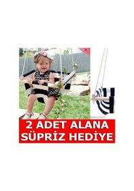 Resim Bundera Ahşap Bebek Salıncak Çocuk Beşik Hamak Salıncağı Mavi Çizgili 